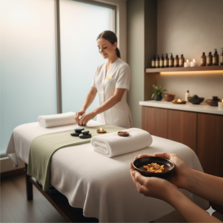 Certified spa therapy providing safe and professional massage compared to desk job stress